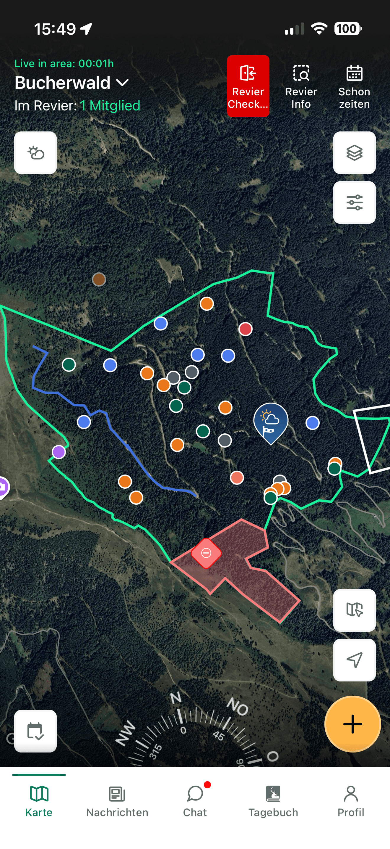 Live GPS-Standort der Jagdgruppe auf der Karte