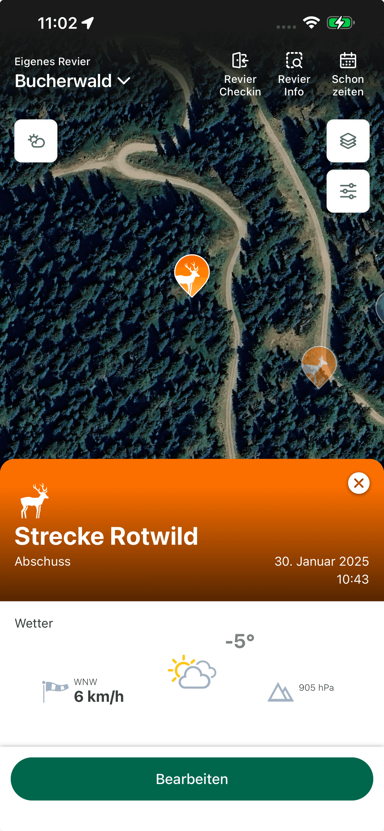 Jagdgefährte App mit einem Rotwild-Abschuss